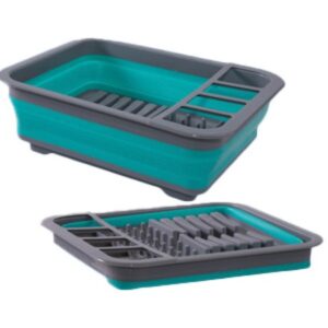 Aqua/Grey - Collapsible Dish Rack with Drainer